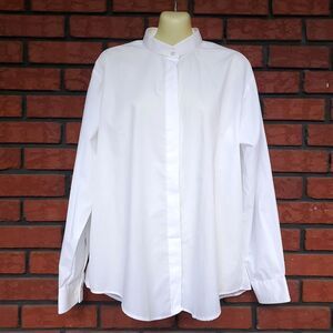 White Dress Shirt Womens 20 Button Up Long Sleeve Band Collar Formal Capsule